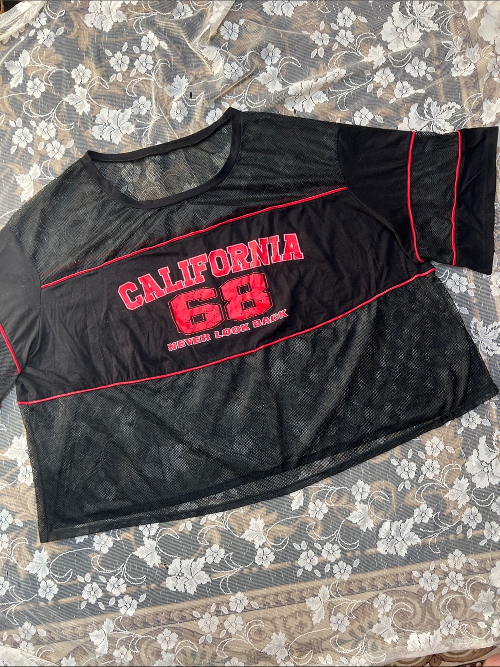 California 68 Black Mesh with Red Piping Jersey Look